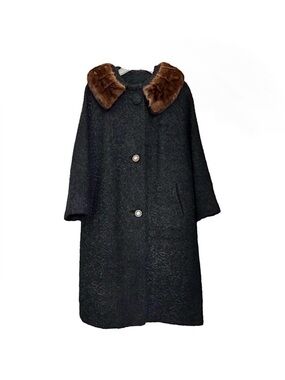 Vintage Faux Curly Persian Lamb/Wool Mink Collar Dress Overcoat 50's Unbranded
